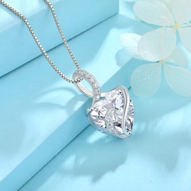 FJ Necklaces for Women 925 Sterling Silver Heart April Birthstone Pendant Necklace Jewellery Gifts for Women Girls