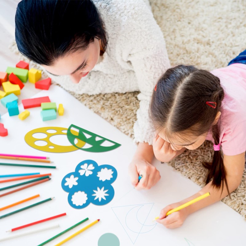 16 Pcs Geometric Shapes Stencils for Kids-Geometric Drawings Templates, Reusable