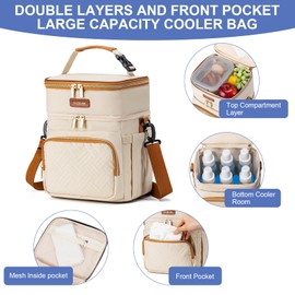 BABEYER Insulated Breastmilk Cooler Bag with Ice Pack - Holds 6x9oz Bottles, Leakproof Double Layer, Adjustable Strap for Nursing Moms, Daycare & Travel,Cream