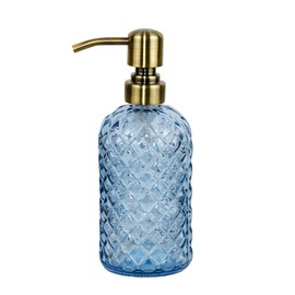16 oz Glass Soap Dispenser with Vintage Gold Pump, Refillable Hand Soap Dispenser for Kitchen and Bathroom (Blue)