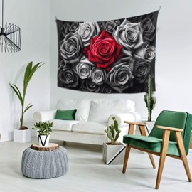 FAMEMBERPERS Rose Tapestry, Red Flower Black Background Wall Blanket Floral Flower Tapestry Wall Hanging Plant Botanical Nature Tapestry Black And White Style ​tapestry For Bedroom Living Room Wall