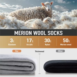 Niorasen Merino Wool Walking Socks for Men Women, Cushioned Anti Blister Performance Hiking Socks for Running, Sports, Cycling, Trekking, Work, Casual Thicked 3 Pairs