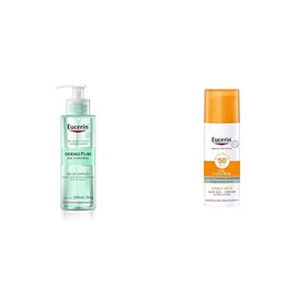 Eucerin DermoPure Gel Limpiador Facial, 200 ml  Protector solar facial efecto mate toque seco Oil Control, 50 ml                                      