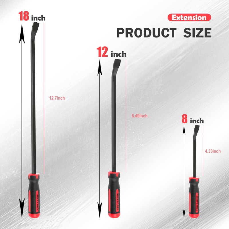 TOOLEAGUE Utility 3Pcs Pry Bar Set,8",12",18"Mechanic Hand Tools with Thicker