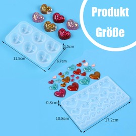 HSYTEK 2 Kit Herzfigur Silikon Formen Set, Harz Edelstein Epoxidharz Formen Silikon für DIY Anhänger Halskette Schmuckbasteleien Zubehör DIY Basteln