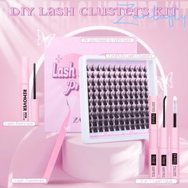 Natural Lash Clusters Kit Spiky Cluster Eyelash Extension Kit DIY Lash Extension Kit Wispy Eyelash Clusters Kit 10-16mm Manga Individual Lashes with Bond and Seal Lash Glue, Tweezers and Remover