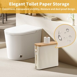 32L Bamboo Toilet Paper Storage Basket with Lid and Handle， Toilet Paper Organizer for Bathroom - Mega Capacity ， Collapsible Bathroom Toilet Paper Holder with Storage, Soft Beige，1 Pack