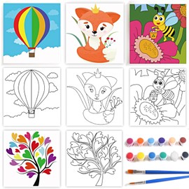 Aosemili Acrylic Paint Set for Kids - 4 Pre-Stenciled Painting Canvas Panels 8X 8inch, Children‘s Day for Kids Gifts Birthday Gifts Classroom Exchange Gift Toddler Coloring Book for Girls Boys