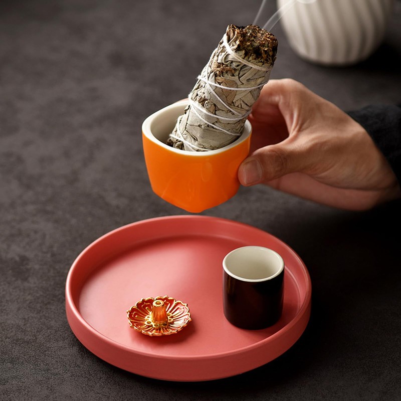 HDKXBEJ 4 in 1 Ceramic Incense Burner Tray Decor Set