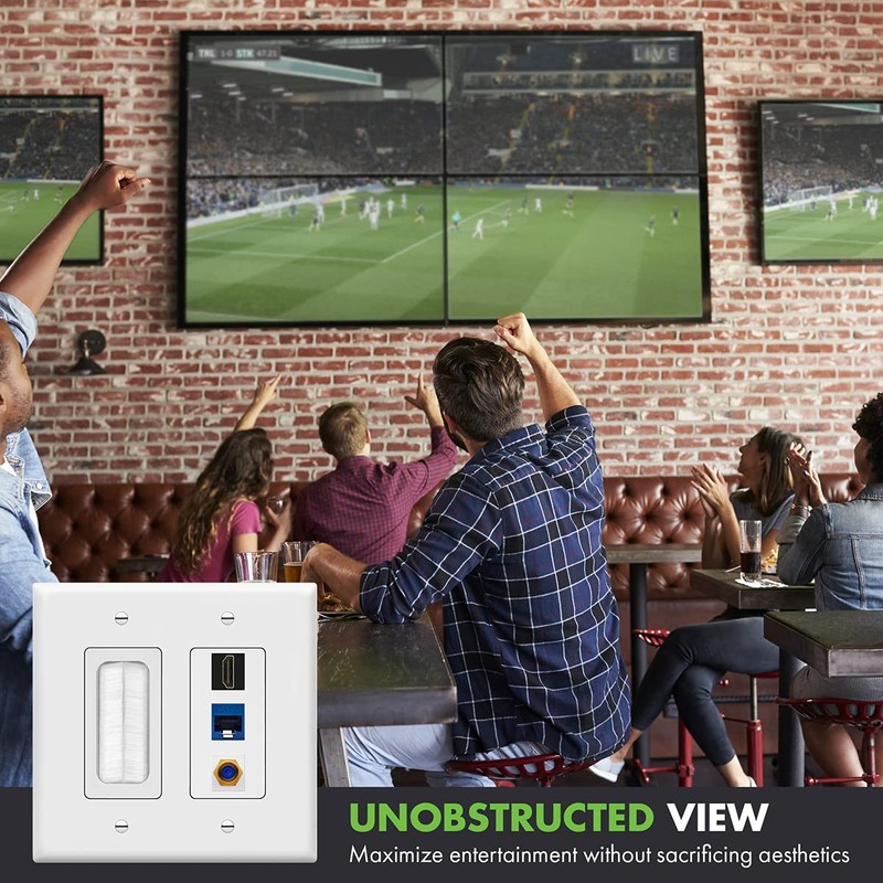 TOPGREENER Double Gang Datacomm Bundle with Multimedia Pass-Through Insert, 3-Port
