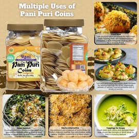 Rani Pani Puri Coins (Uncooked, Microwaveable Wheat Semolina Coins) 32oz (2lbs) 908g w/Pani Puri Masala (14-Spice Blend for Indian Spicy Water) 1.75oz (50g) ~ All Natural | Vegan | NON-GMO | Kosher
