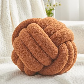 Petrella Knot Pillow Ball Round Throw Pillows Home Decor Cushion Decorative Aesthetic Throw Pillows，Lambswool Caramel 8inch
