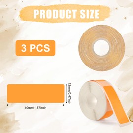 3 Rolls Label Maker Tape for Phomemo D30 Label Printer Machine, 12mm x 40mm Thermal Paper Stickers Waterproof Self Adhesive Label Tape Replacement for Home Office School Files (Orange)