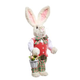 Raz Imports 17" Mr. Plaid Bunny – Plush Easter Bunny with Glasses and Basket – Spring Decor