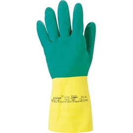 Ansell 87-900/L 87-900 Bi-Colour Latex/Neoprene Gauntlets, 1 Pair, Size 9/Large, Green/Yellow
