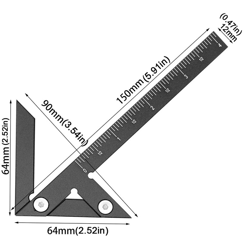 KETIPED Aluminum Imperial Circle Center Positioning, 45/90 Degree Positioning Ruler,