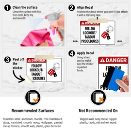 Follow Lockout Tagout Procedures Sign, 10x7 Inches, 4 Mil Vinyl Decal Stickers Weather Resistant, Made in USA
