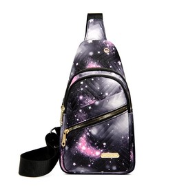 Maxoner Christmas pattern Chest Bag Waist Bag Large Capacity Unisex Shoulder Crossbody Bag - Color: Black Gradient