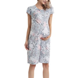 GINKANA Maternity Labor Delivery Hospital Gown Breastfeeding Nursing Nightgown Nursing Nightdress,M