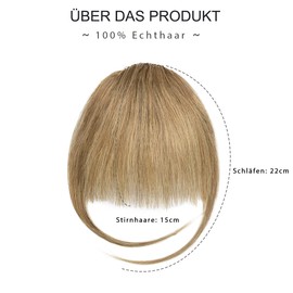 Luxiremi Clip-In Real Hair 100% Fringe Bangs Extensions with Temples Natural Honey Blonde Clip Pony Hairpieces Real Hair Fringe Hair for Women