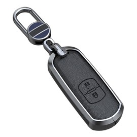 ontto Leather Key Fob Cover Keyring fit for Mazda 2 3 6 Atenza Axela Demio CX-5 CX5 CX-3 CX7 CX-9 2015 2016 2017 2018 Zinc Alloy Smart Key Case Shell Holder Bag Keychain Accessories 2 Buttons Black