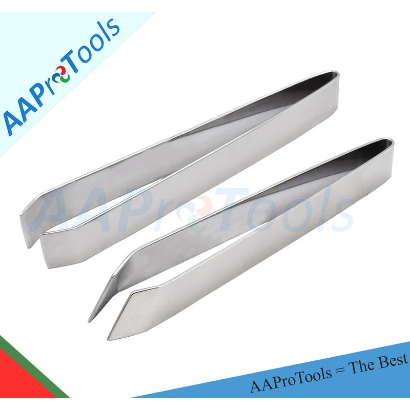 AAProTools 2 Pieces Fish Bone Tweezers, Stainless Steel Flat and