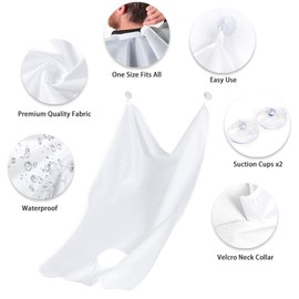 Beard Bib Apron, Beard Catcher with Suction Cups - Best Gifts for Him Men Dad Father Husband, Beard Trimmer Catcher Men's Birthday Gift (White)