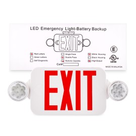 Maxlite EXC-RWRC LED Exit and Emergency Sign Combo with Red Letters - High Impact UV Stabilized Thermoplastic Housing, Battery Backup, 120V-277V, 63 Lumens per Head, UL924 Listed, 5-Year Warranty