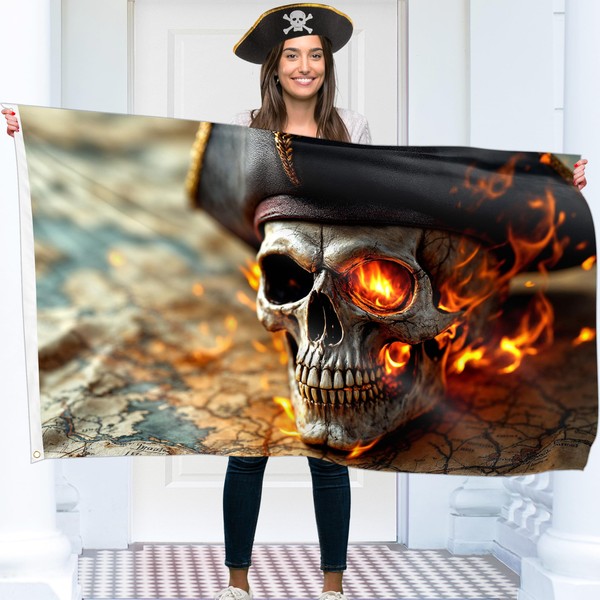 Pirate Flag – Jolly Roger Flag On Fire with Pirate