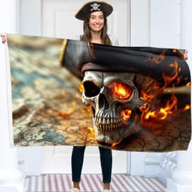 Pirate Flag – Jolly Roger Flag On Fire with Pirate Map – Funny Flag – 110Den polyester - Double Seam - 2 brass eyelets, large 5ft x 3ft