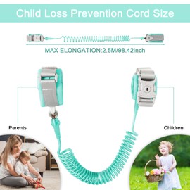 Rynvarl Baby Anti Lost Wristband 2.5M Safety Harness for Kids with Key Safety Cord for Wrist 360° Rotating Baby Running Leash for Road Park Travel (Green)