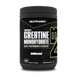 NutraBio Suplemento en polvo de monohidrato de creatina micronizada pura, sin sabor, (17.64 oz) – Apoya la energía para el desarrollo muscular, la rec