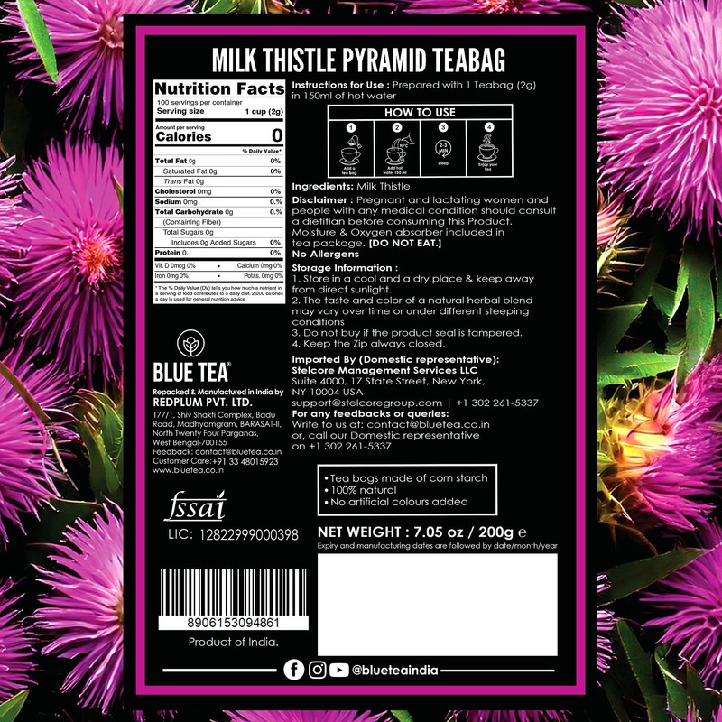 BLUE TEA - Milk Thistle Tea - 100 Count -