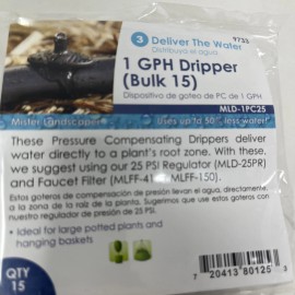 Mister Landscaper 1 GPH Irrigation Dripper 1/4" Hose  MLD-1PC25  9753 Pack Of 15