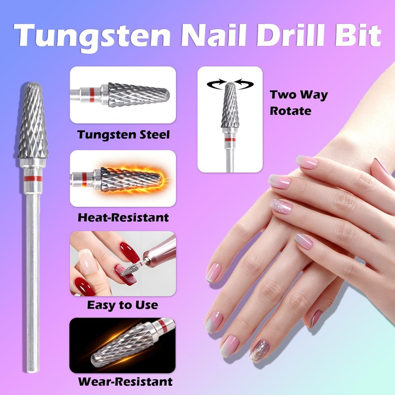 FANTEXY 3/32" Nail Drill Bit Professional Carbide Tungsten Drills Bit,Acrylic