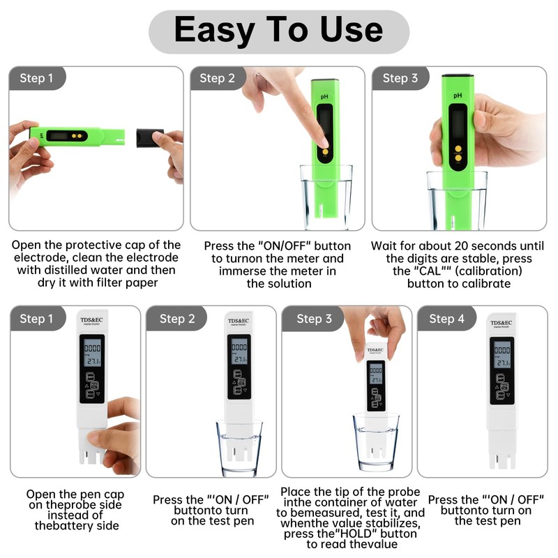 Aideepen PH Meter Digital, PH/TDS/EC Temperature Tester 0.01 High Accuracy,