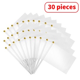 30 Packs White Small Flags on Sticks Hand Waving Flag Hand Held Small Flag Mini Solid Flag Small DIY Mini Flags On Stick Party Garden Decorations Outdoor Decorations 14 * 21cm/5.5 * 8.2in
