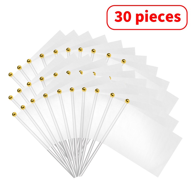30 Packs White Small Flags on Sticks Hand Waving Flag