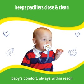 Baby Buddy Pacifier Clip Holder, Newborn Essential with Universal Fit for All Binky and Teether Brands, Ages 4+ Months, Blue + White, 2 Pack