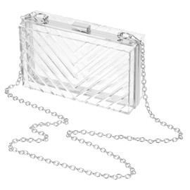 SUIKIHUM Acrylic Clear Evening Clutch Bag for Women, V-Design Handbags Neon Hard Frame with Chains Party Purse for Wedding Prom Party (Transparent, Silver)