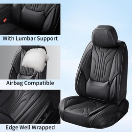 DOMAL Front Car Seat Covers, Universal Fit Faux Leather Cushion Protector, Waterproof Non-Slip Automotive Interior Accessories for Cars, SUVs, Trucks(Black, Front)
