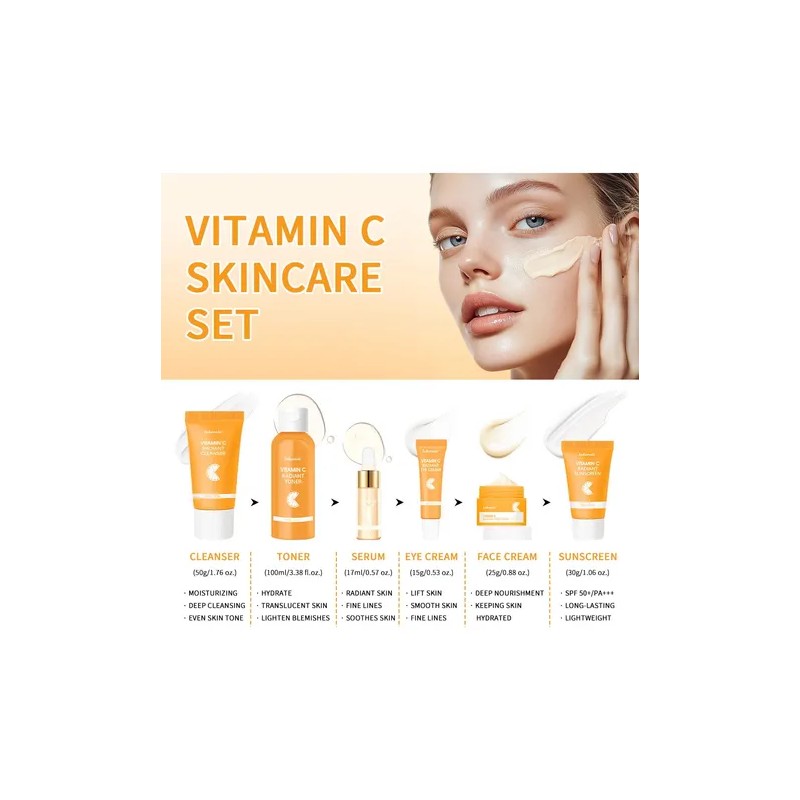 Set De Cuidado Facial Con Vitamina C, Rutina Completa