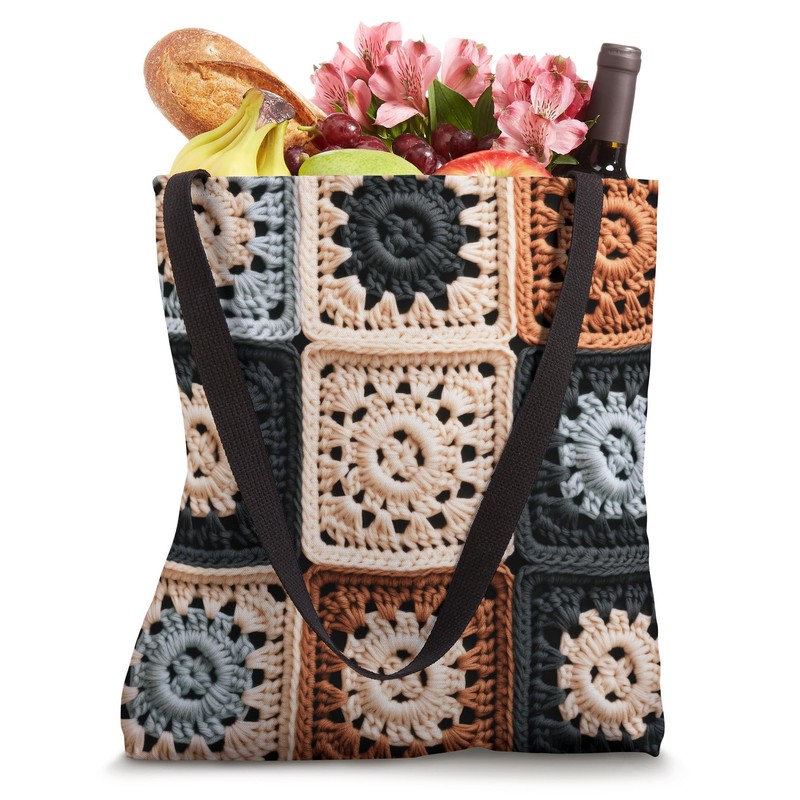 Granny Square Pattern Design Beige Boho Aesthetic Tote Bag