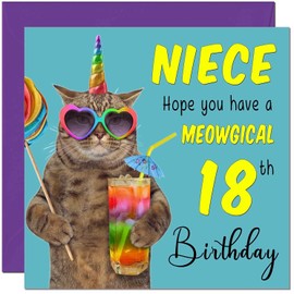 18th Niece Birthday Card - Meowgical Cat Funny Niece's Birthday Card for 18 Year old teenage Kids Eighteen, Eighteenth