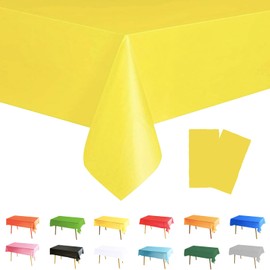 POPOYU 2Pcs 137 * 274cm Yellow Table Cloth Table Covers,Easter Rectangular Dining Table Cover Tablecovers Plastic Tablecloths for Picnic,Easter,Birthday Parties Decorations