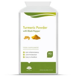 Hellenia Turmeric 500mg with Black Pepper (Piperine) - 90 Capsules - Natural Source of Curcumin