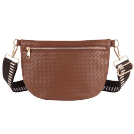 Woven Crossbody Bags for Women Leather Belt Bum Sling Purse Fanny Waist Pack Chest Shoulder Bag for Women-Dark Brown