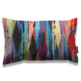 AOYEGO Stripes Throw Pillow Cover 12x20 Inch Expressionist Art Work Rainbow Lines Splashes Graffiti Rectangle Pillow Cases Home Decorative Cotton Linen Cushion Cover for Bed Sofa