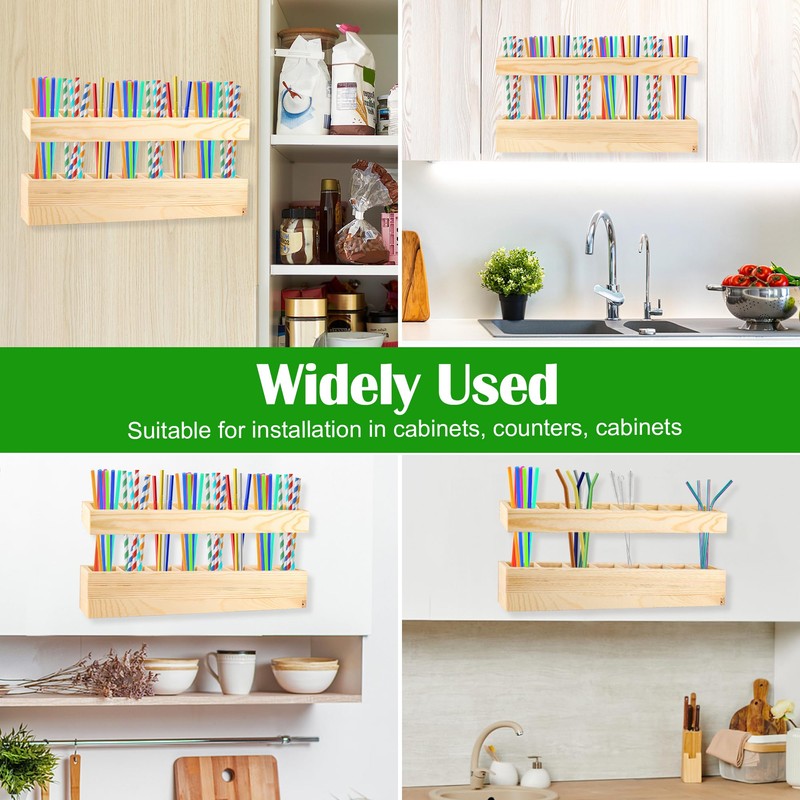 Anglekai 1+18PCS Wooden Straw Holder for Cabinet, Detachable Cupboard Straw
