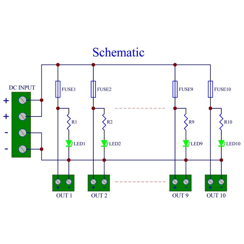 Screw Mount Fused DC 5-32V 10 Position Pluggable Terminal Block